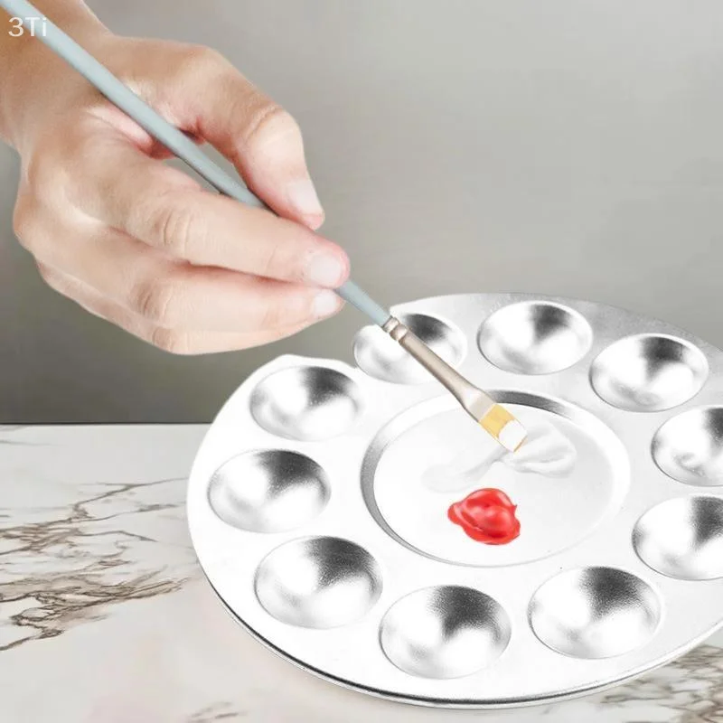 Aluminum Palette Children's Painting Metal Palette Hand-Painted Gouache Watercolor Round Palette