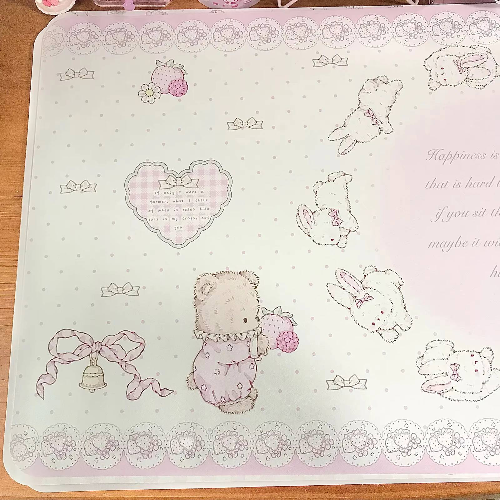 Pink Kawaii Rabbit Girl Bow PU Leather Desk Mat Office Mouse Pad Computer Speed Type Carpet Player Laptop Keyboard CartoonMat
