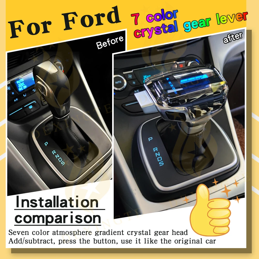 

For ford kuga 2013-2016 Upgrade Colorful crystal led light shift knob modified gear lever for Ford non-destructive installation