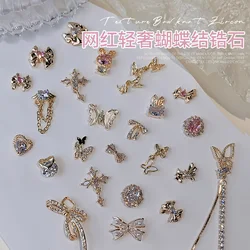 5Pcs INS Nail Art Luxury Butterfly/Rabbit Zircon BowTie Metal Drill Zircon Pendant Tassel Metal Color Preserving Jewely