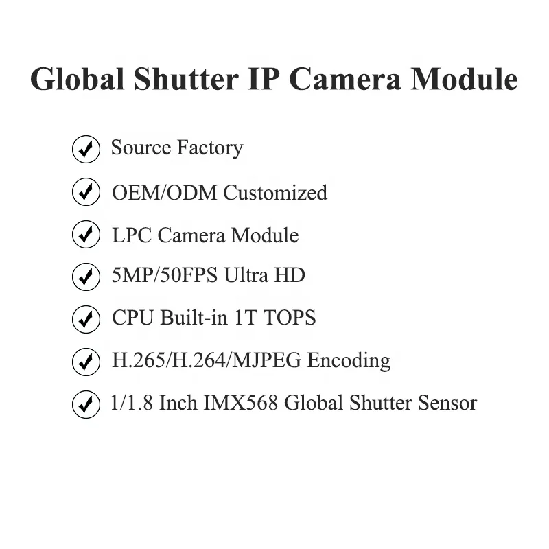 Globale Sluitercamera Module Imx568 Zwart-Wit Sensor, B/W Beeld Dag En Nacht, 60fps Beeldmodule