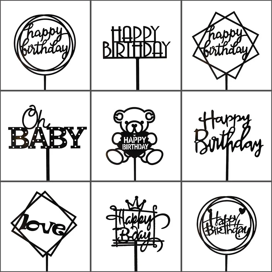 

Black Series Acrylic Insert Happy Birthday Letter Cake Topper Dad Boy Friend Cupcake Decorating Dessert plug-in Baking Supplies