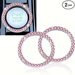 2 PCS Crystal Rhinestone Car Engine Start Stop Decoration Ring, Bling Car Interior Accessories for Women, Push to Start Button C