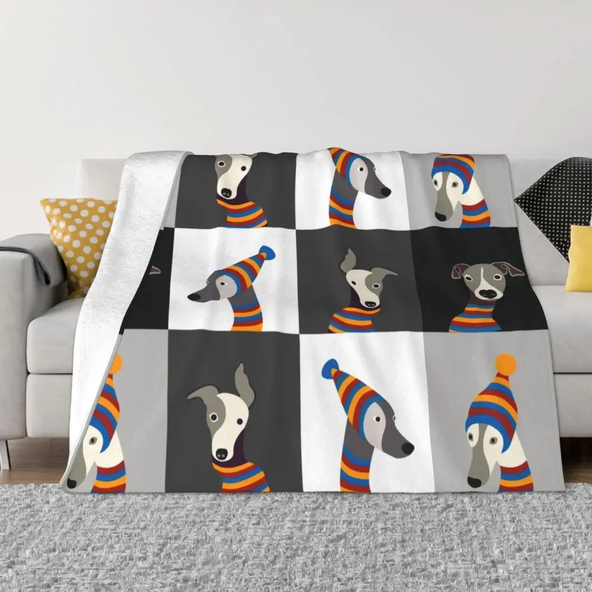 Greyhound Whippet Dog Blanket Fleece Decoration Animal Dogs Multi-function Super Warm Throw Blankets for Bed Couch Rug Piece