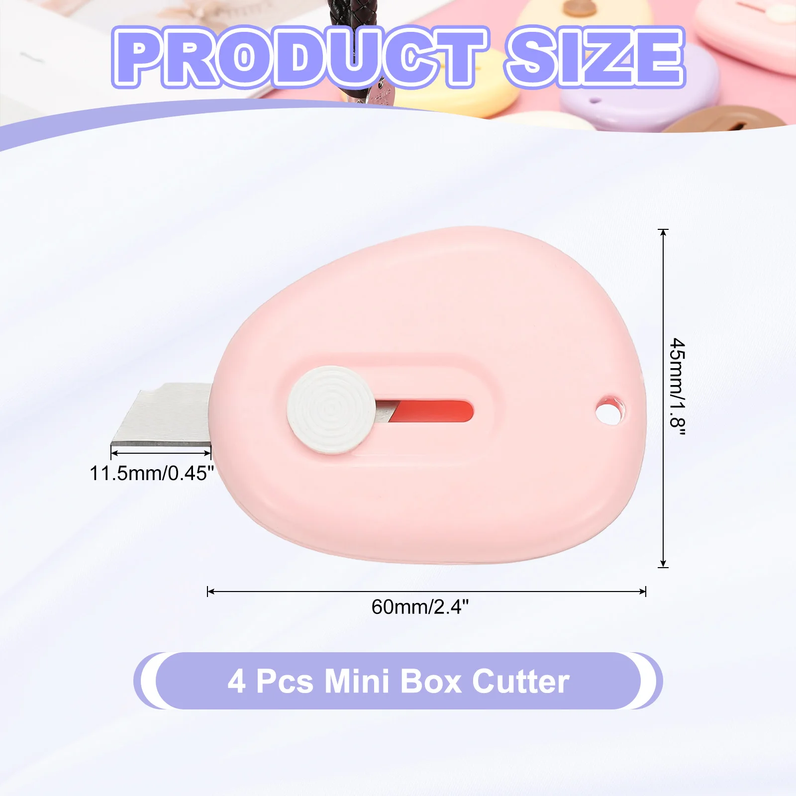 4/8Pcs Mini Box Cutters Retractable Small Utility Knife Portable Cute Letter Envelope Opener with Keychain Hole Office Supplies