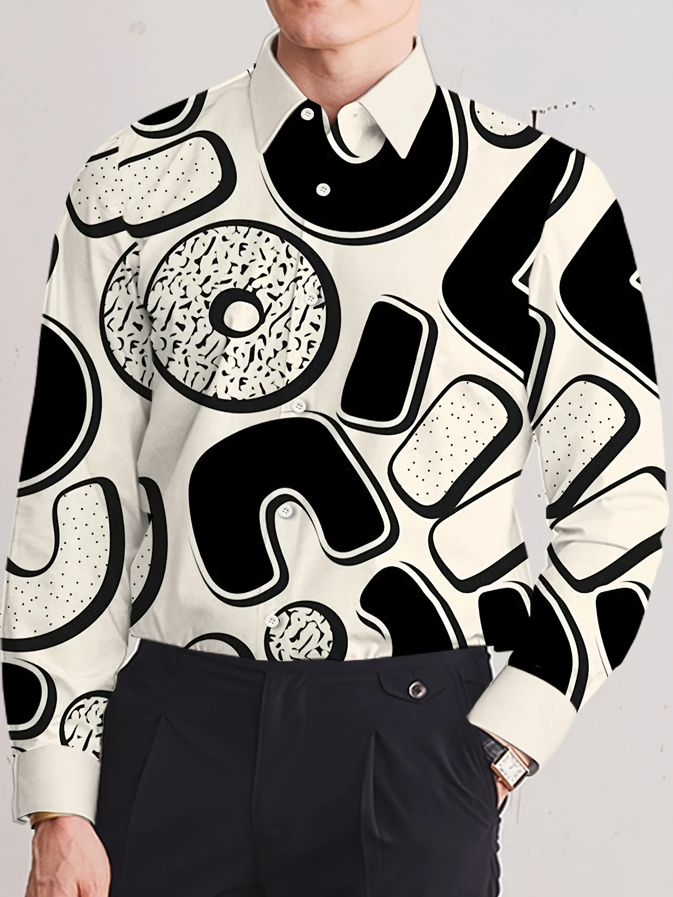 

Bohemian Geometric Print Long Sleeve Shirt - Bold YES Text , Regular Fit Button-Up Shirt for Men & Women, Casual