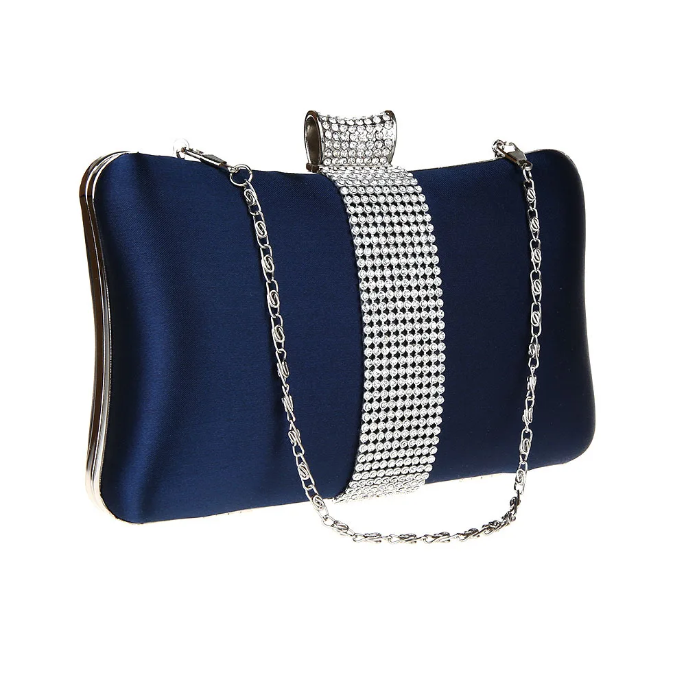 Retro Blue Purple Silk Evening Bags For Women Fashion Charm Rhinestone Clutches Purse Chain Shoulder Bag Wedding Party Handbag