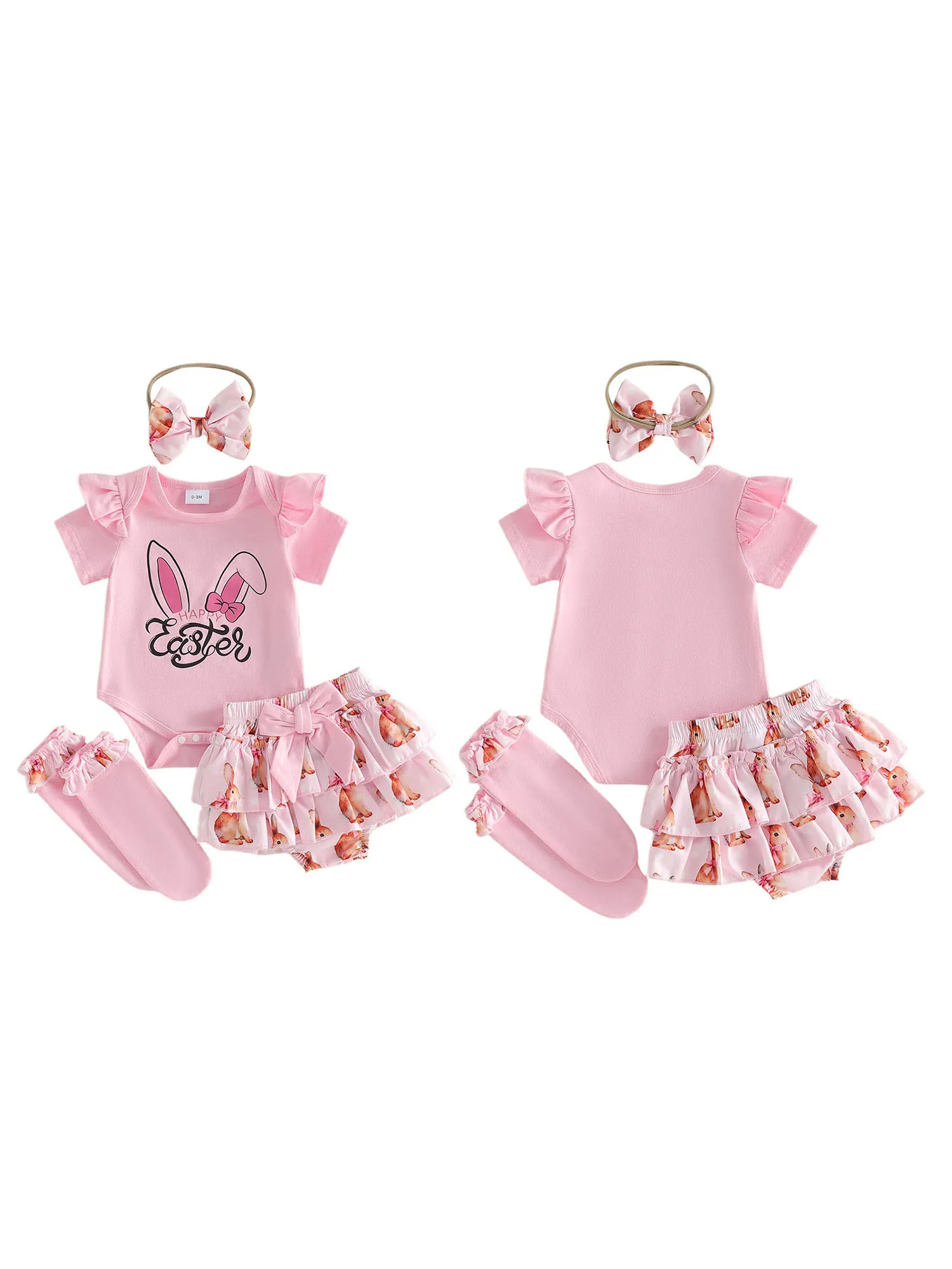 

Toddler Girls Floral Print Romper Ruffle Sleeveless Jumpsuit with Bow Headband and Matching Leg Warmers Easter Outfit Set