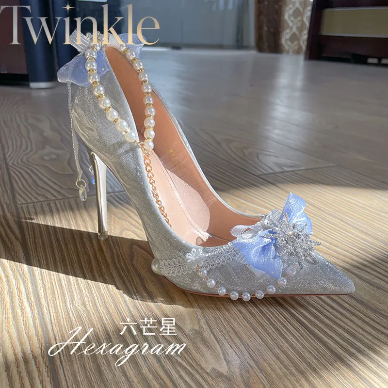 Lolita High Heels Women Sequin Shimmer Stiletto Pumps Elegant Victorian Princess Party Prom Shoes