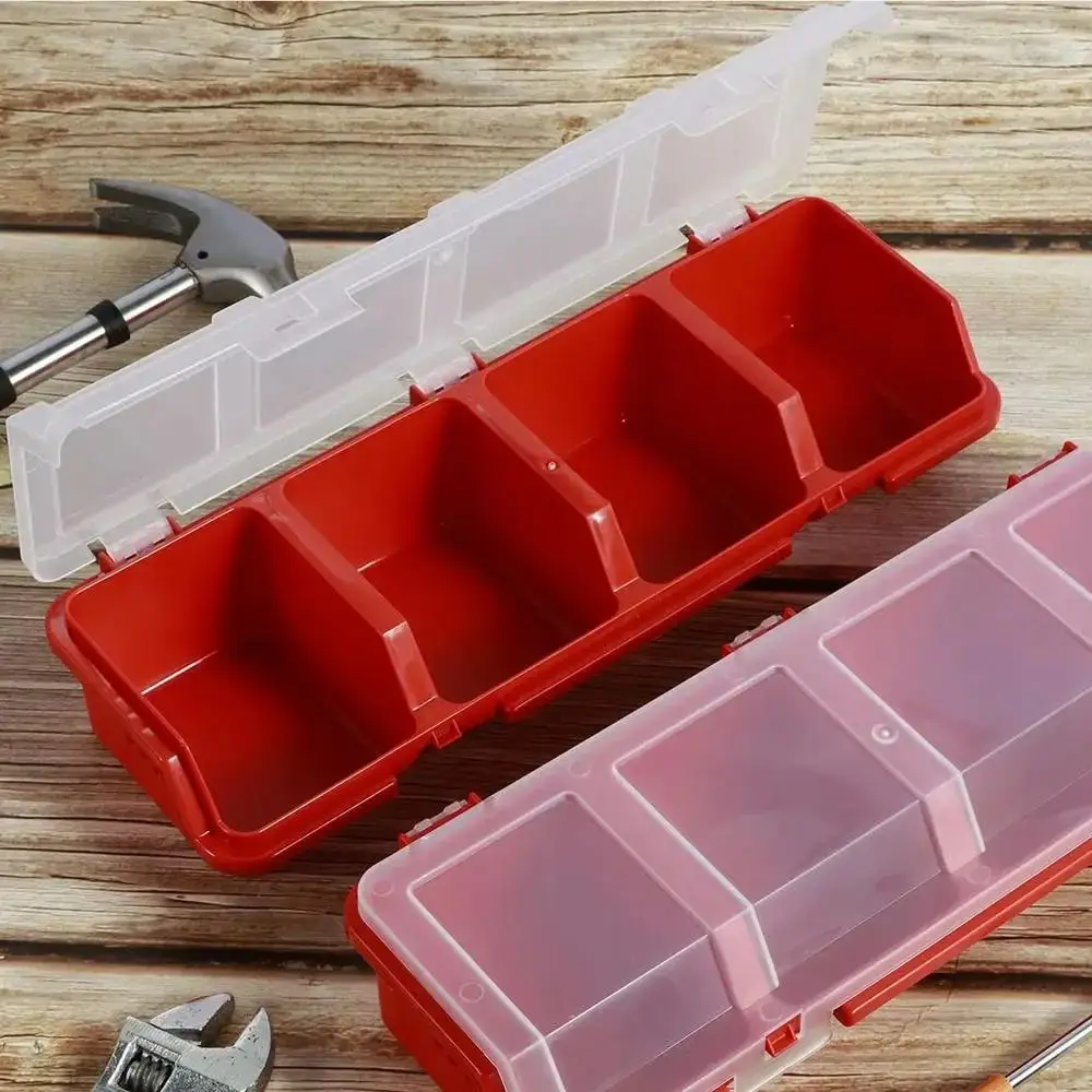 1Pc 4 Compartments Parts Storage Box Blue Red Display Screw Organizer Box Plastic with Lid Tool Part Container Bin