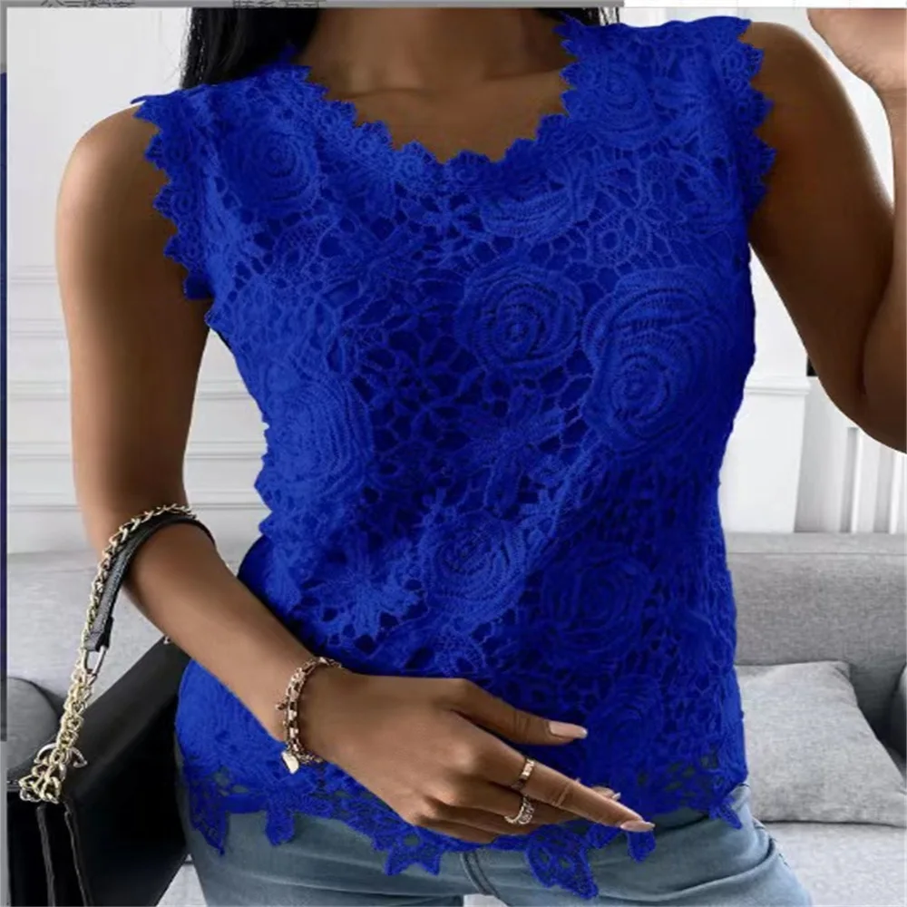 2024 New Summer Fashion Ladies Lace Jacquard Sleeveless Casual Women Vintage T-Shirt S-5XL Floral Vest Camisole Halter Top