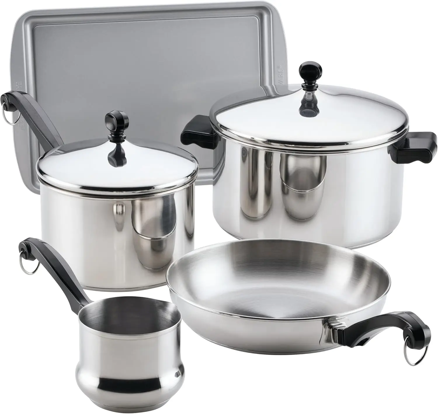 

Stainless Steel Cookware Set 10 Piece Pots and Pans with Baking Sheet, Induction Ready, Dishwasher Safe, Oven Safe to 350F