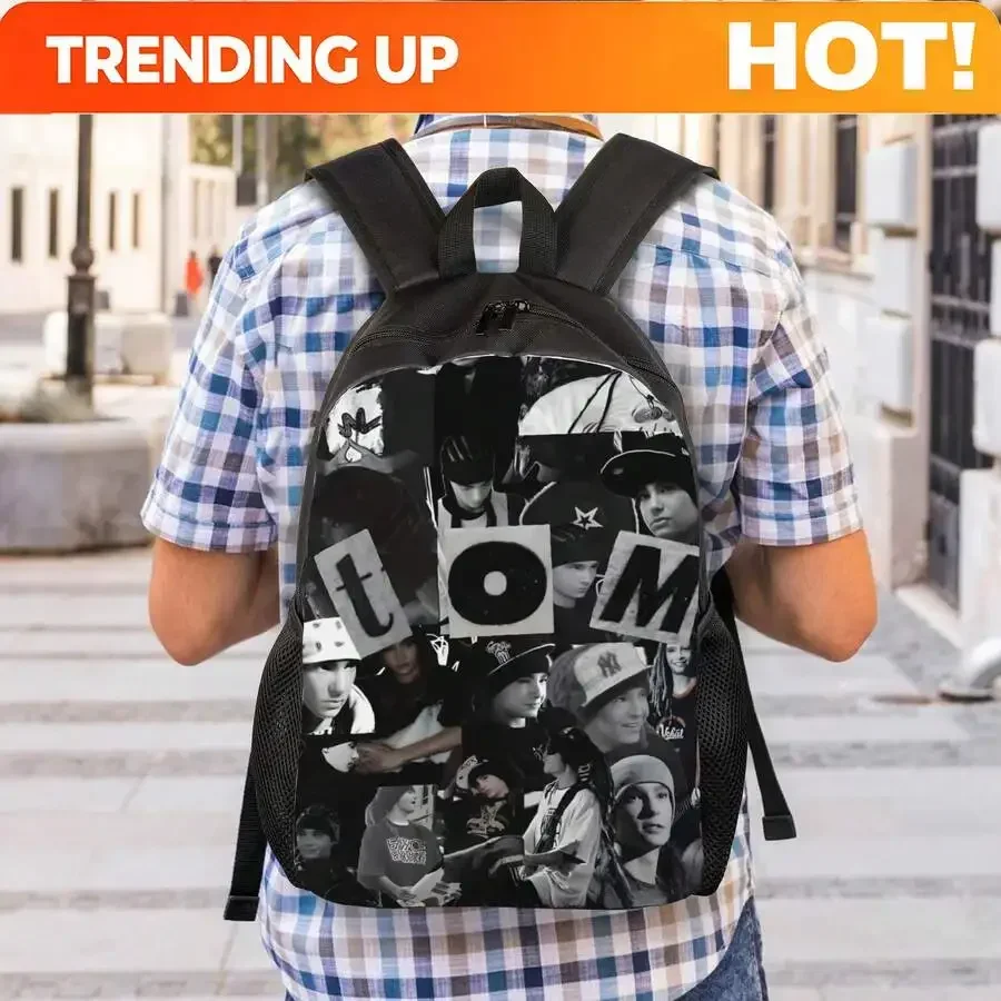 Custom Bag Tokyo Hotel Tom Cowley Backpack With Tom Logo And Band Pattern - Black And White Music Fan Gift, Single Layer School