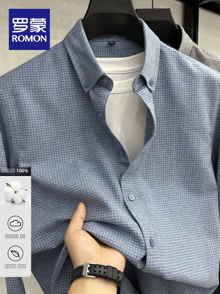 

Мужская повседневная рубашка из чистого хлопка в клетку, тонкая, модная, дышащая, удобная, свободного кроя, для делового стиля...