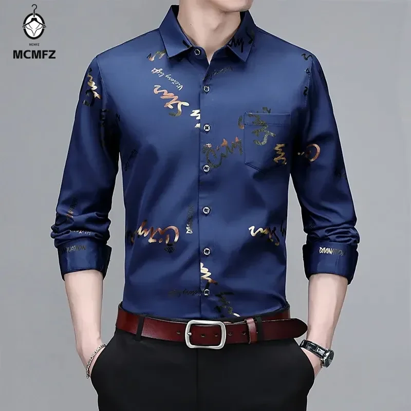 Men's Casual and Fashionable Long Sleeved Printed Shirt Non Ironing and Wrinkle Resistant Business Top