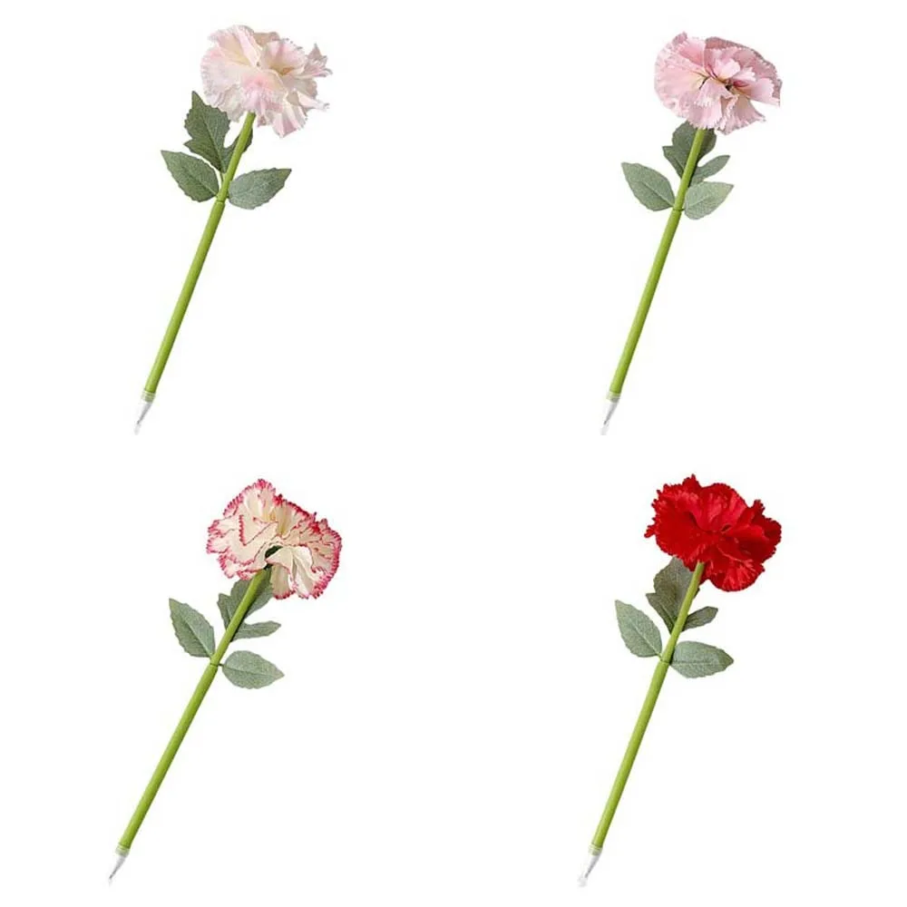 

4Pcs Artificial Flower Flower Ballpoint Pen Carnation Rose Writing Smoothly Neutral Gel Pens Teacher's Day Gift Blue Ink