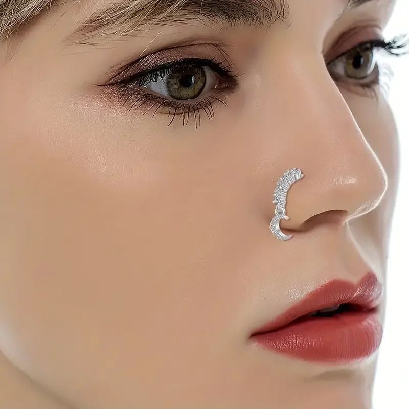 1pc/Set Silver Plated Dangle Nose Ring Inlaid Shiny Zircon Butterfly Heart Cross 20G Cartilage Earring Dangling Nose Piercings