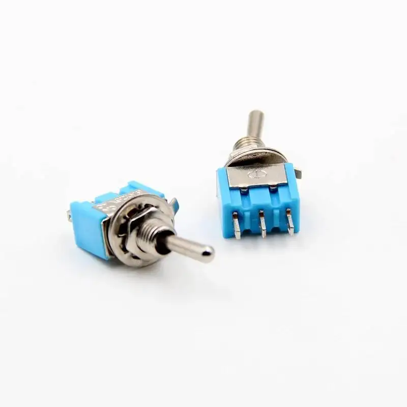 1pc Mini toggle switch ON Blue rocker switch 2 position 3 pins 2 way lever switch 6mm Long Flat handle 2A/250V 6A/125V