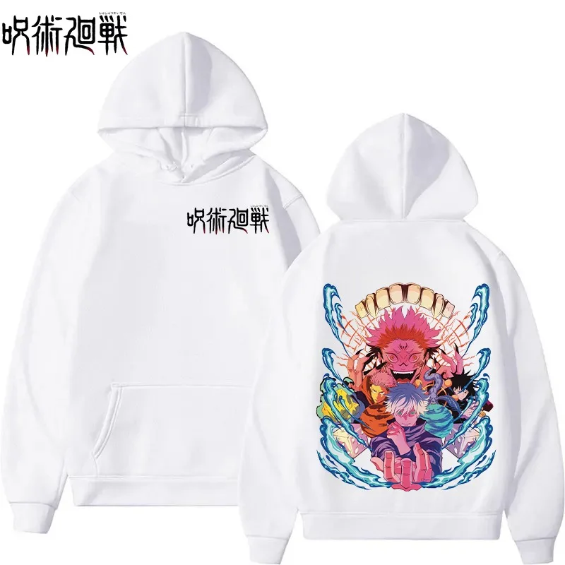 Jujutsu Kaisen شخصية مجموعة نمط أسود هوديي الخريف الشتاء المتضخم البلوز للرجال النساء للجنسين طويلة الأكمام البلوز #2