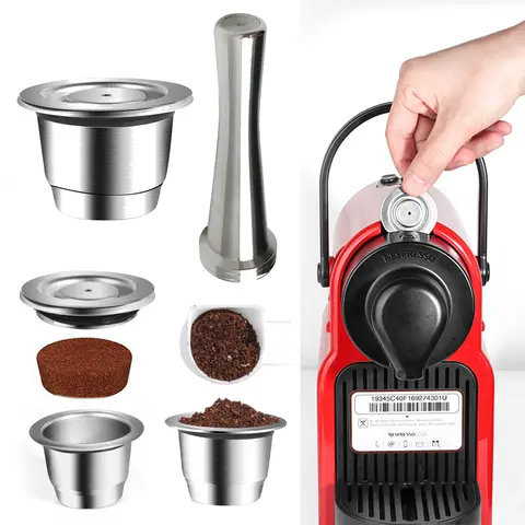 Reusable for Nespresso Stainless Steel Refillable Coffee Capsule + Coffee Tamper