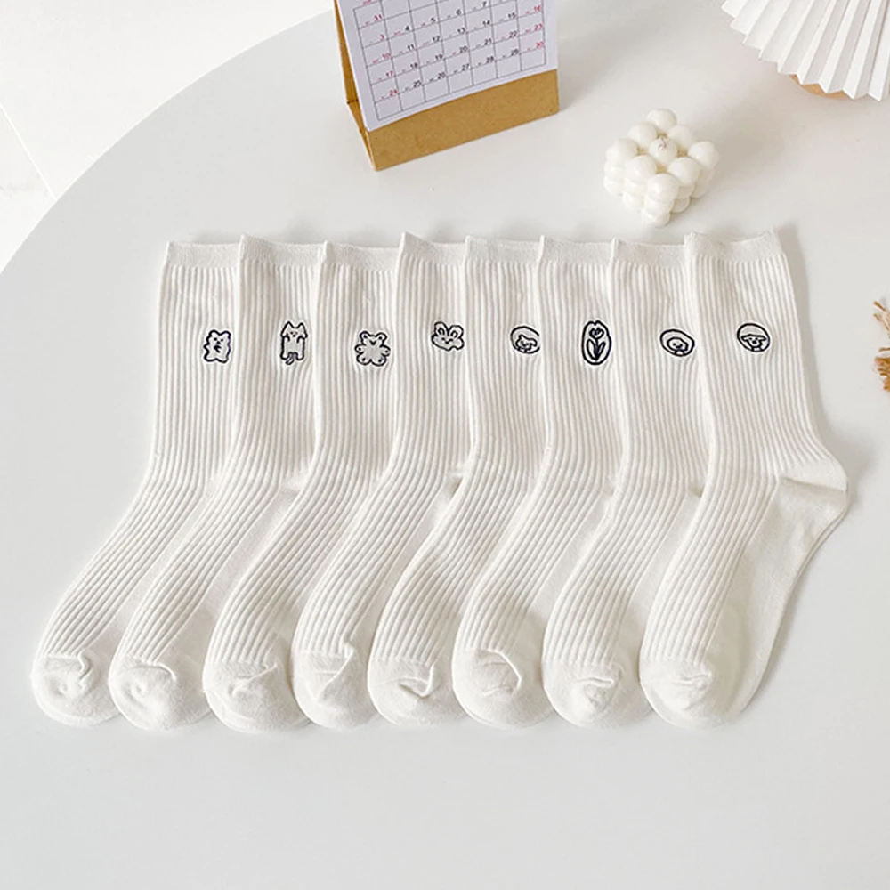 

White Socks Women Kawaii Harajuku Cute Cartoon Bear Piggy Rabbit Women's Socks Fashion Japanese Funny Socks Long Cotton Socks