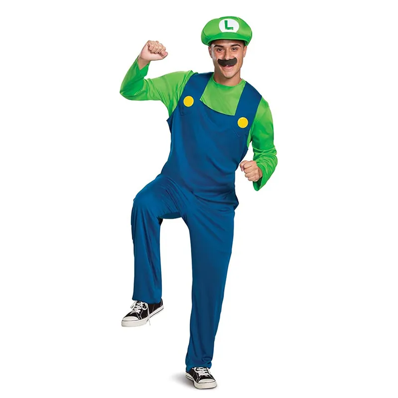 Super Brothers Costume Cosplay Fancy Dress Outfit Halloween Carnival Unisex Mens Women Adult Teens New with Hat and Mustache