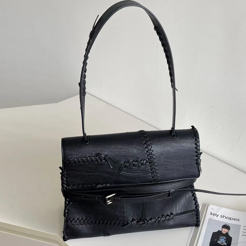 

England Style Bags For Women Luxury Designer Handbag And Purses 2025 New In PU Woven Patchwork Design Underarm Shoulder Backpack