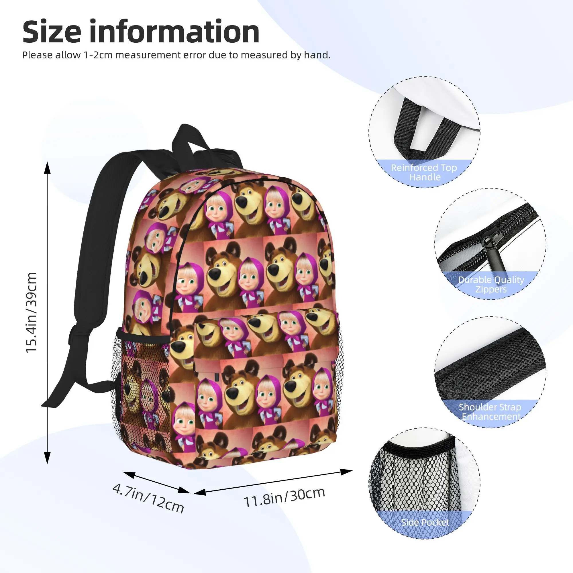 Cartoon Masha And The Bears Backpack Hot Sale Daypack Large Capacity Boys Girls BookBag Shoulder Bags for Men Women School Bag