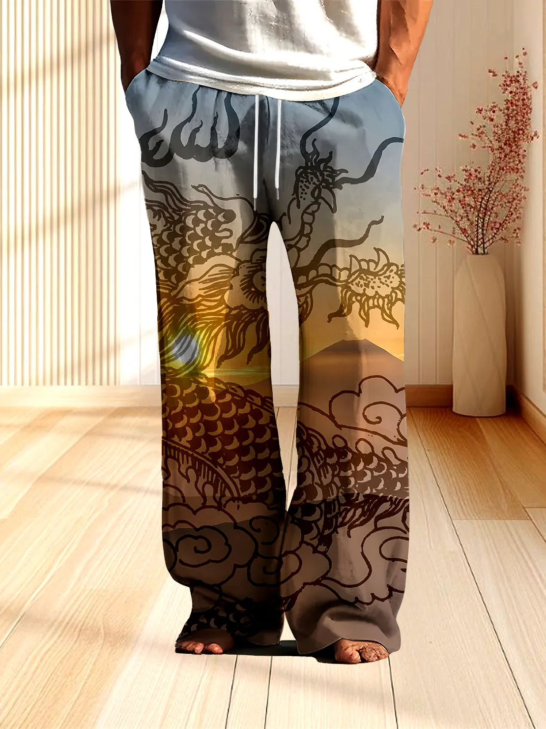 

Мужские длинные брюки с рисунком дракона, 3D цифровая печать, весенне-осенние домашние повседневные брюки, которые быстро сохнуть и не выцветают.