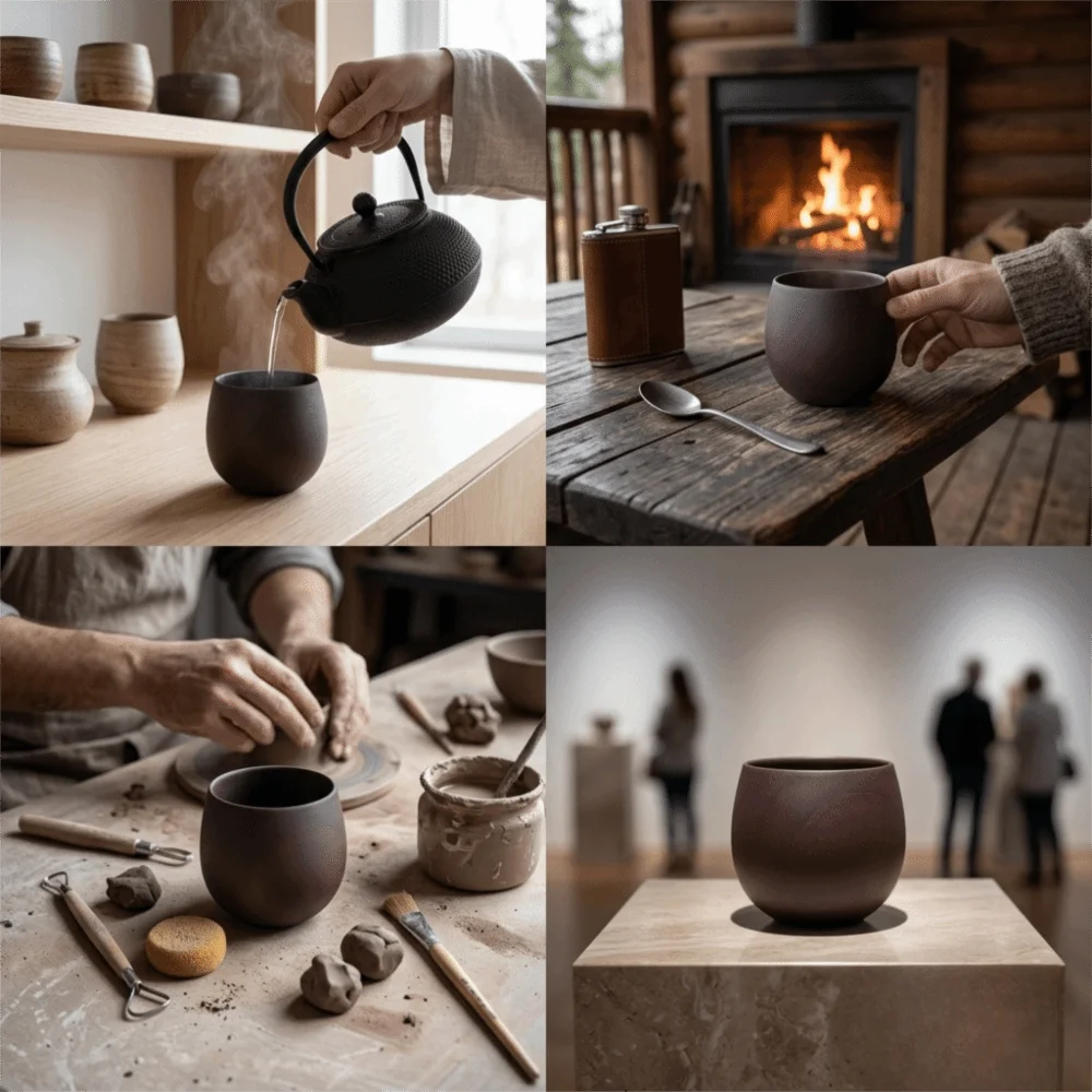 Anti-scald Wooden Water Cup Big Belly Rounded Heat Insulation Tea Cup Smooth Wood Grain Handhold Cup Cafe Bar