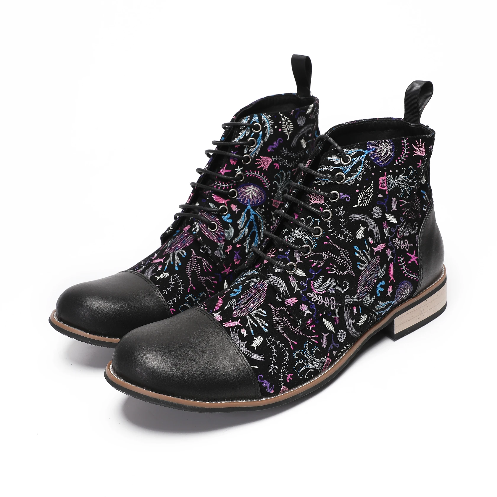 fashion black men lace up genuine leather party ankle boots large size male round toe motorcycle short boots man casual shoes