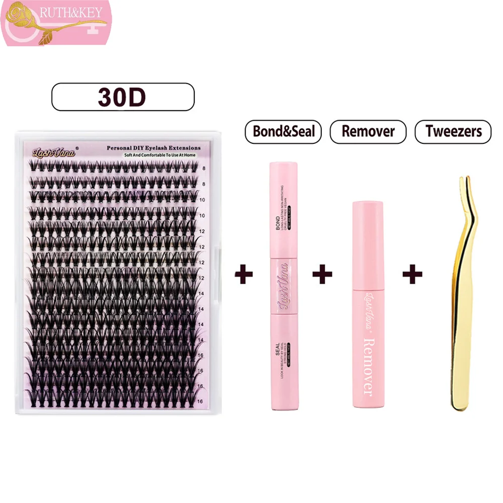 

DIY Eyelash Extension Kit 200pcs Individual Lashes Cluster D Curl 8-16mm Mix Lash Clusters with Lash Bond and Seal and Lash App