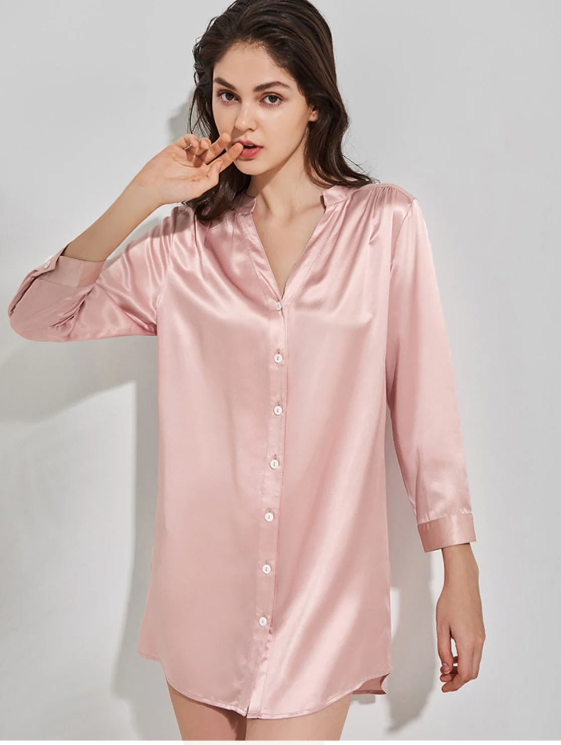 

22 Momme 100% Mulberry Silk Short Sleeping Shirt Pajamas Ladies Sleepwear Nightgowns Long Sleeve Pure Silk Satin Night Dress