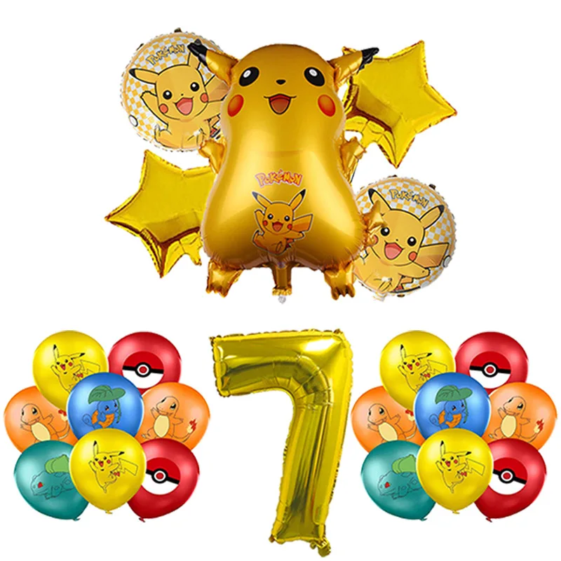 Pokemon Latex Foil Balloon para crianças, Pikachu Night Light, Decoração de festa de aniversário infantil, Talheres descartáveis, presentes