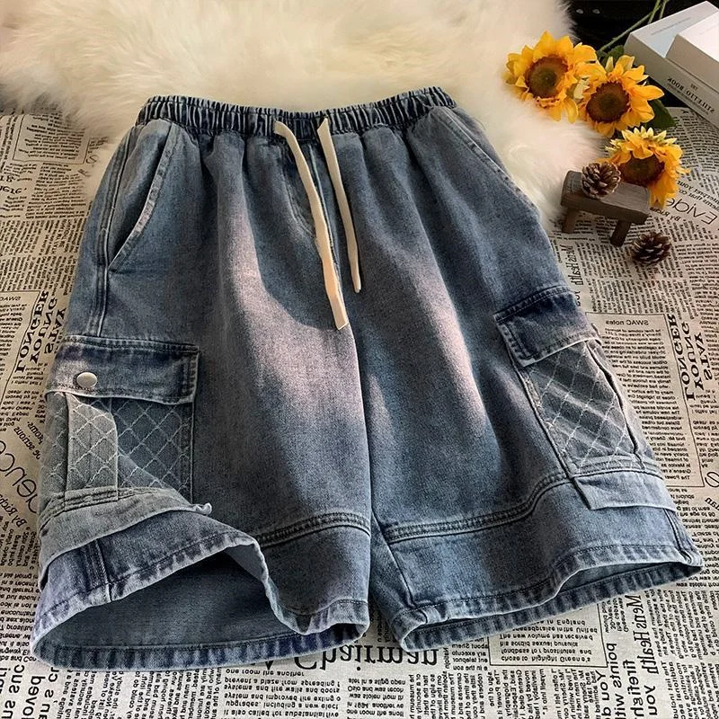 

Женские джинсы больших размеров свободного прямого кроя, летние повседневные брюки с высокой талией длиной до колена для фигуры типа «груша»