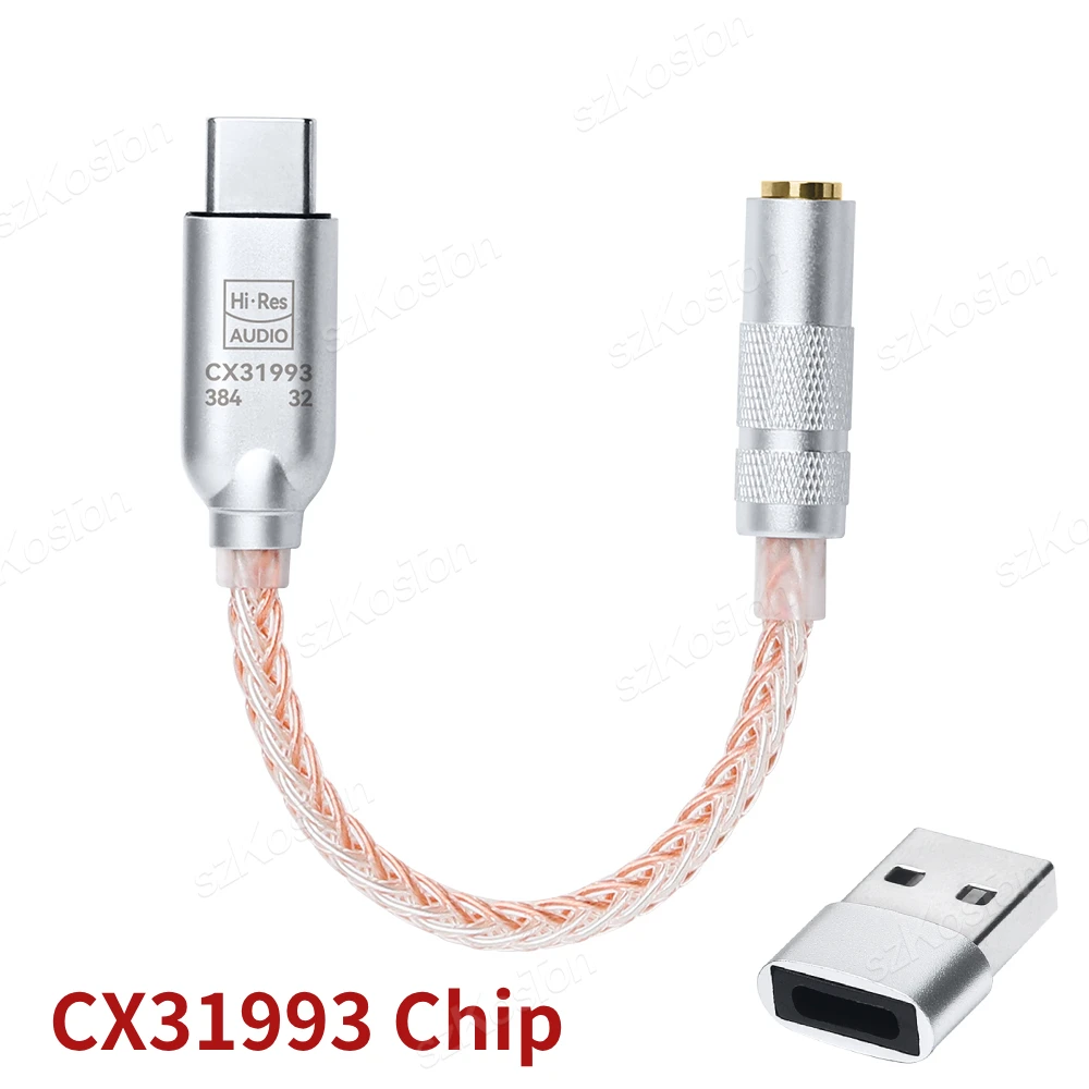 USB Typ C auf 3,5 mm Audio-Adapter CX31993 Chip 32b/384kHz DAC HiFi-Kopfhörerverstärker IEM AMP Audio-Decoder für PC Smartphone