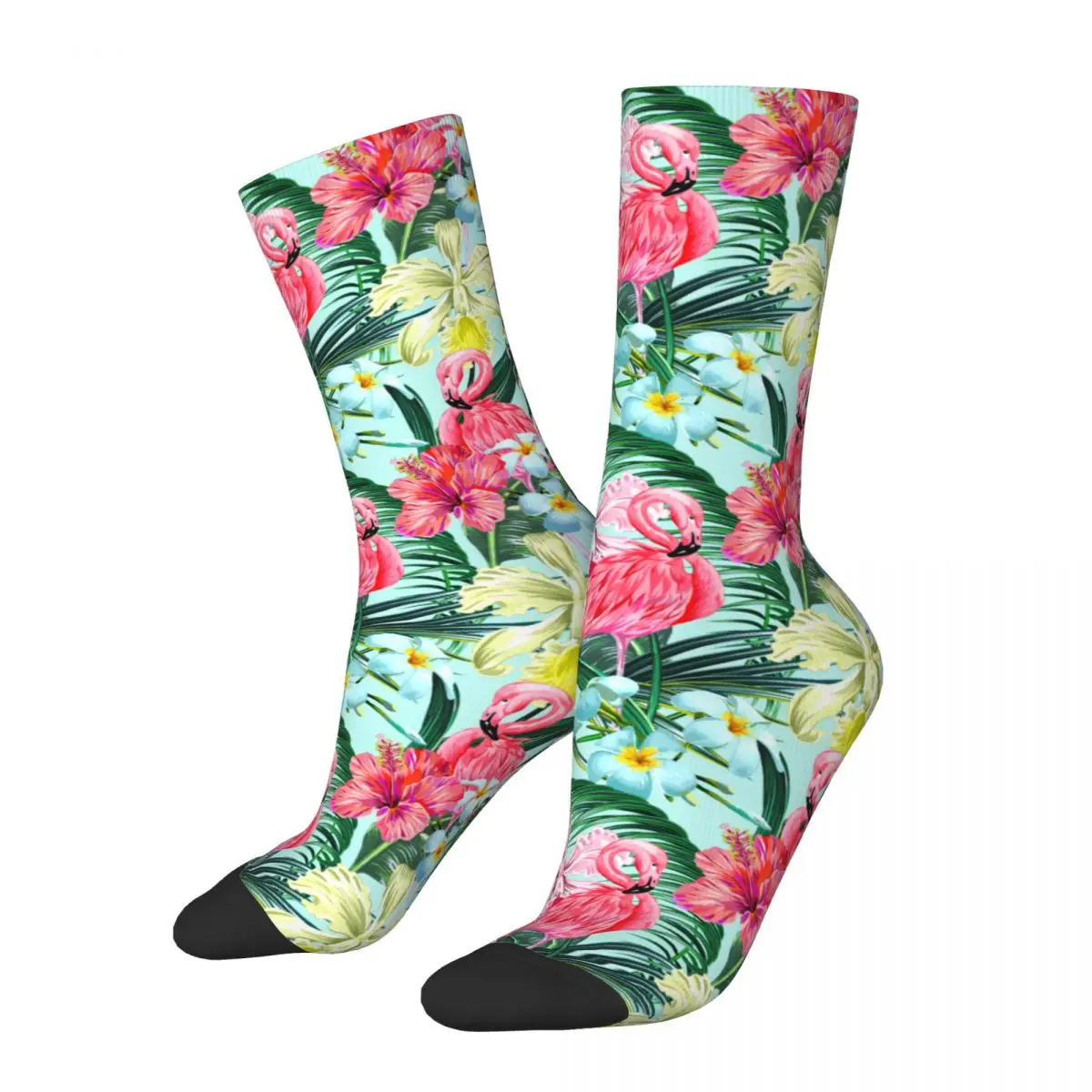 Autumn Winter Casual Women Men Summer Tropical Palm Leaves Socks Birds Non-slip Basketball Socks