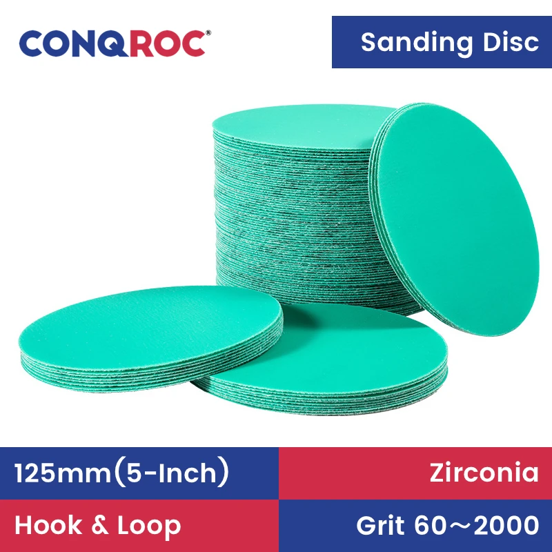 Sanding Discs 125mm 5-Inch Fused Alumina Zirconia Dry and Wet Sandpapers Polyester Film Hook and Loop 100-Piece Grit-60~2000