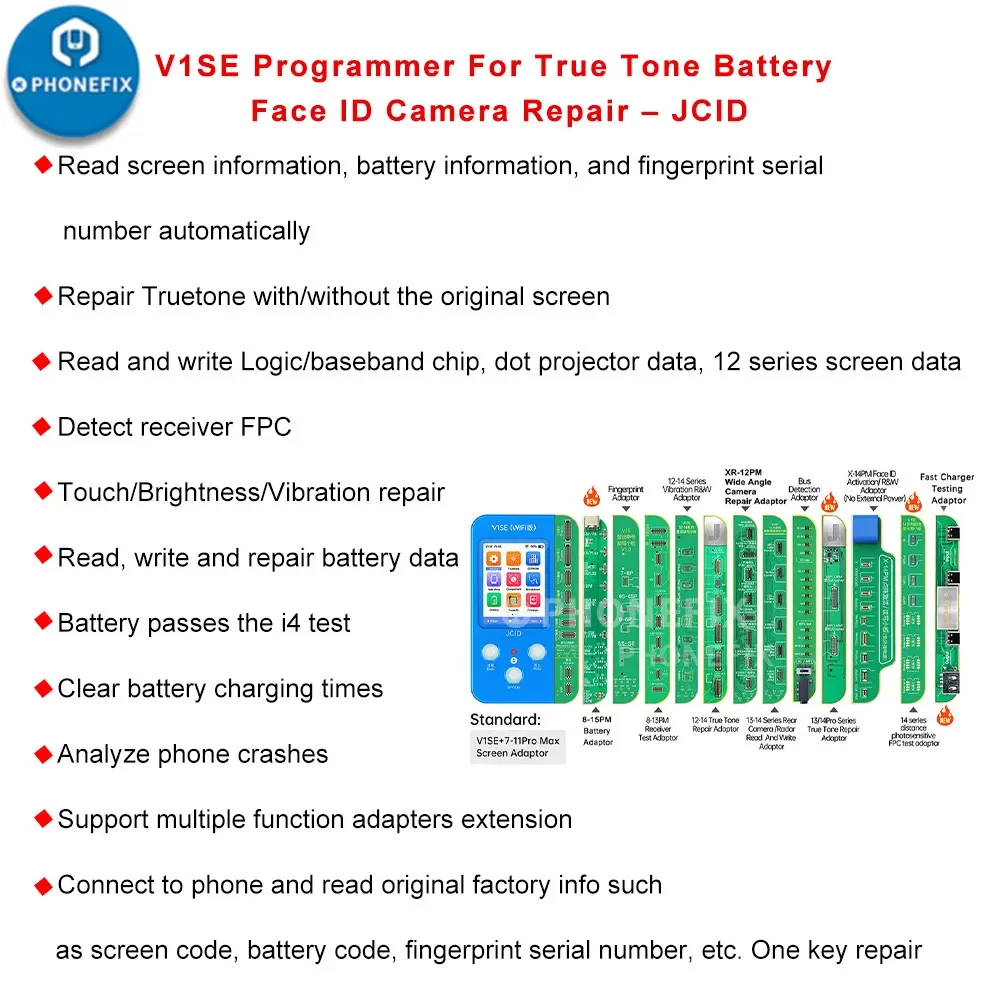 JC V1SE Wifi Programmer for iPhone 11 12 13 14 15 16 Pro Max Original Color Touch Shock Face ID Read Write Battery Repair Tools