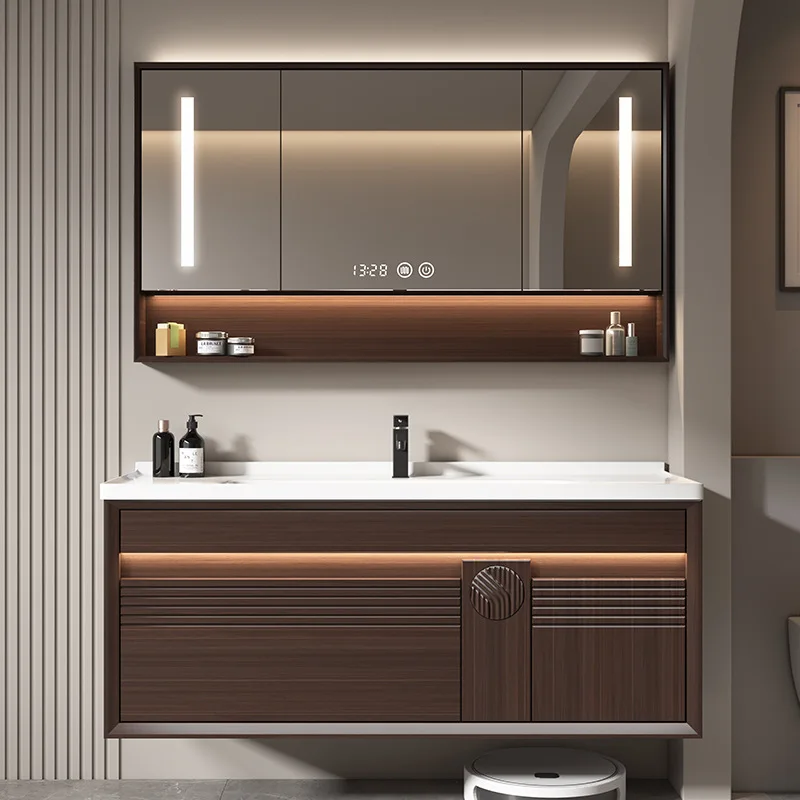

Yida walnut color ebony paint bathroom cabinet ceramic integrated basin solid wood bathroom hand wash washbasin cabinet