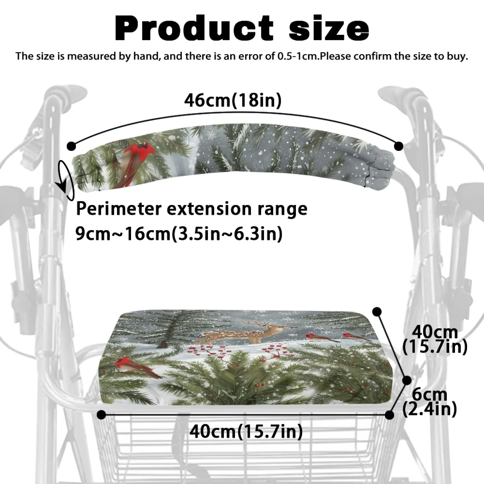 Coloranimal Winter Snow 2 Pcs Walker Seat Covers Featuring Pine Deer Bird Pattern, Removable Covers for Elderly Outdoor Walk view 6