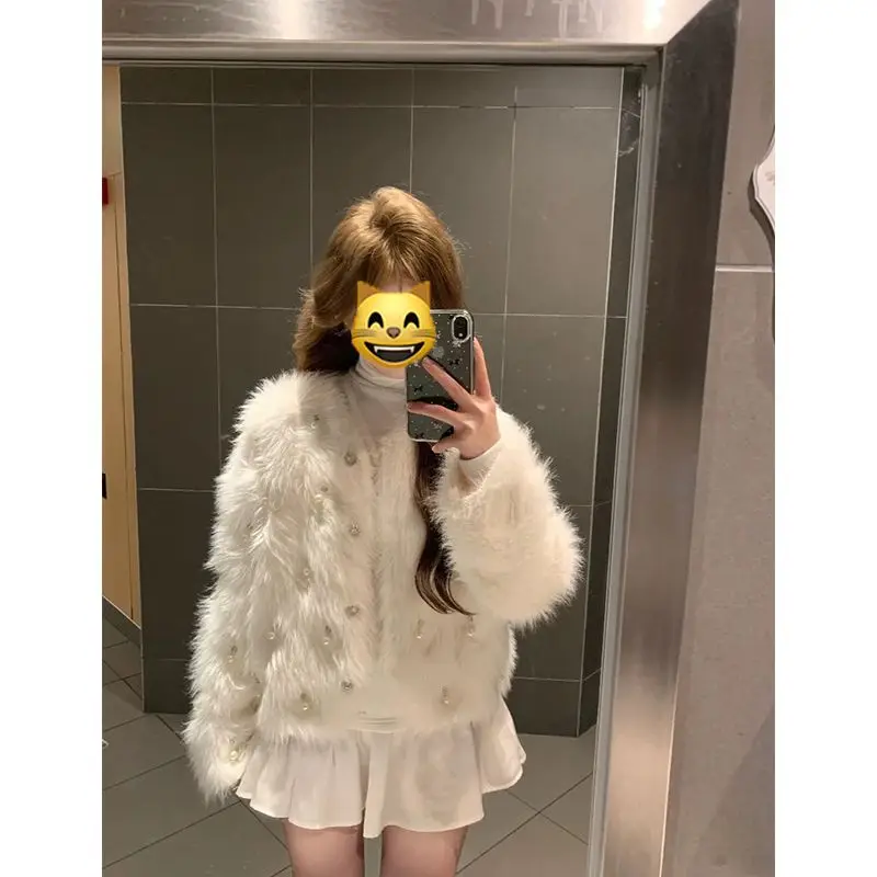 

Молочный фуфу белый маленький ароматный ветер имитация норки флисовый свитер кардиган куртка женская осень-зима утолщенный пух Riendly