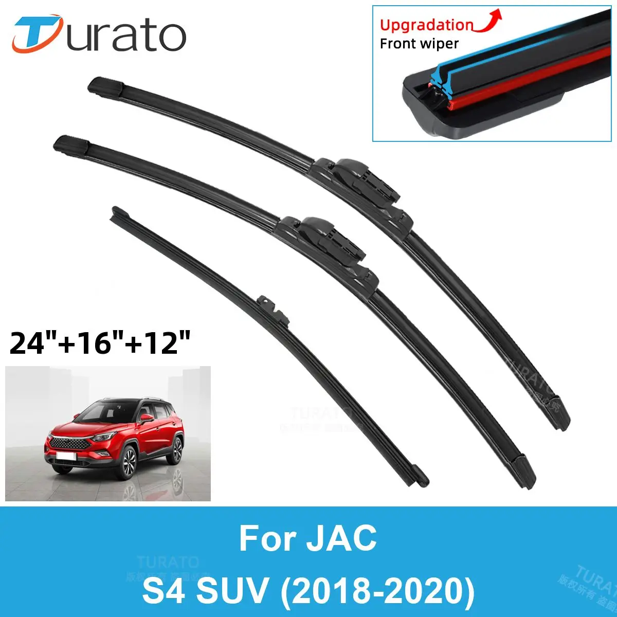 

3PCS Car Wiper Blades for 2018-2020 JAC S4 SUV Front Rear Windshield Wipers Double Rubber Car Accessories 2018 2019 2020