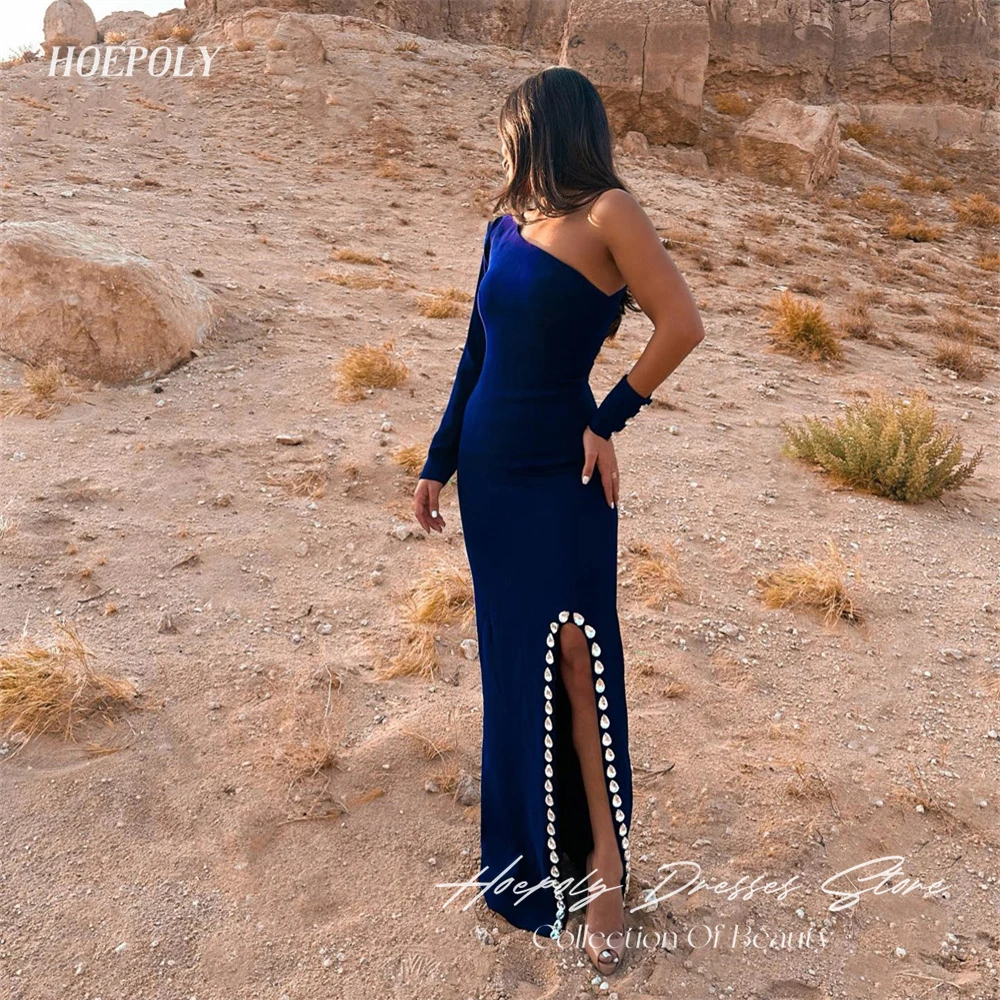 Hoepoly-Vestido largo de noche para mujer, prenda de lujo con un hombro descubierto, manga larga, estilo veraniego, a la moda, sencillo y elegante, para fiesta de graduación, novedad de 2023