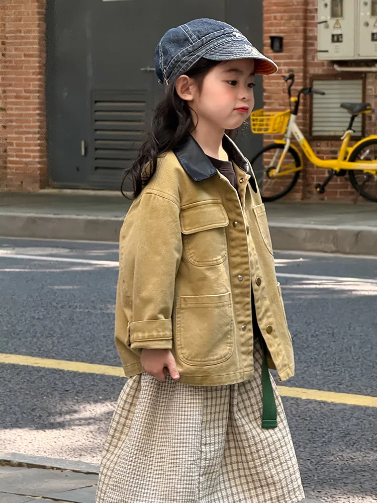 Kids Casual Cardigan Boys Windbreaker Baby Lapel Jacket 2025 Autumn New Children Long Sleeve Coat Fashion Girls Vintage Jacket