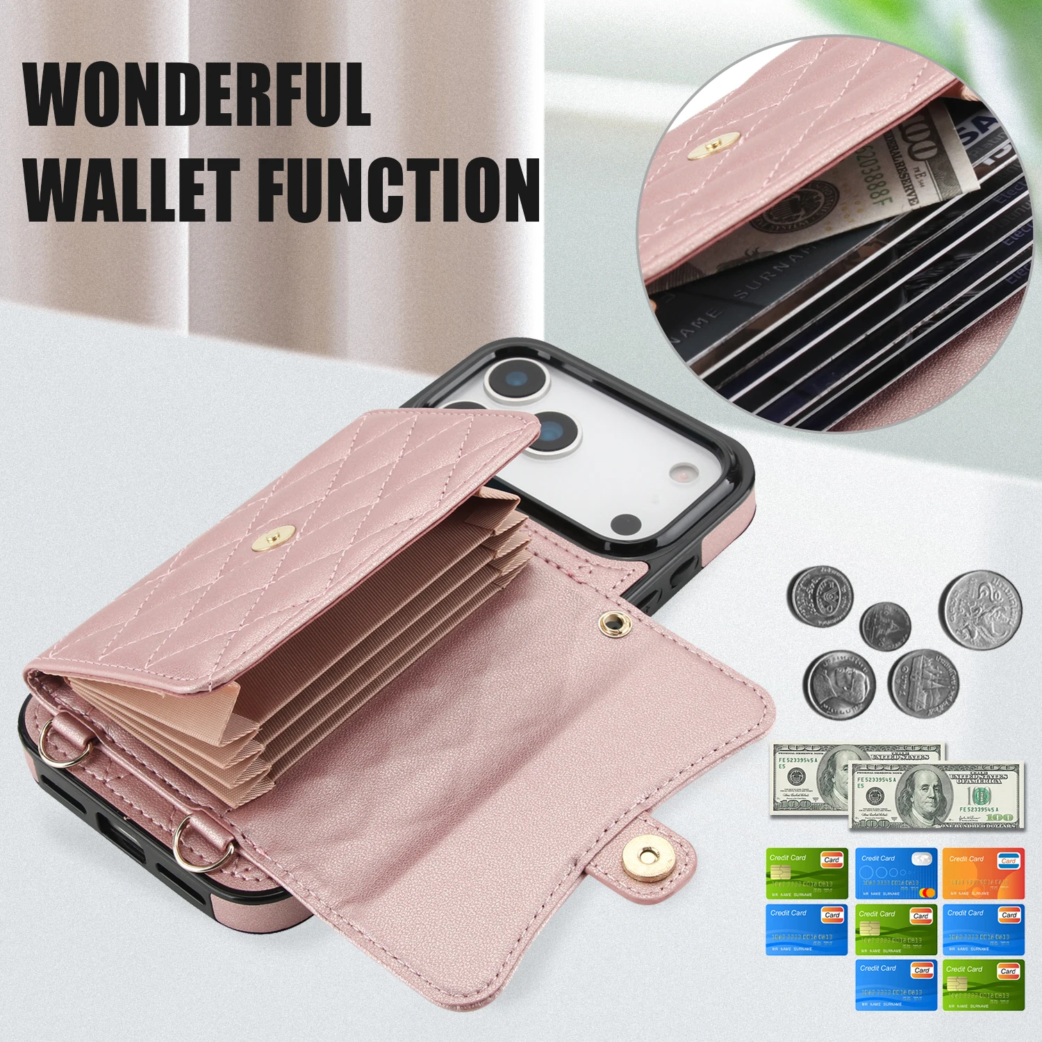 Luxury Crossbody Wallet Leather Cards Holder Case For iPhone 17 16 15 14 13 12 11 Pro Max Plus 5G Shockproof Cover Accessories