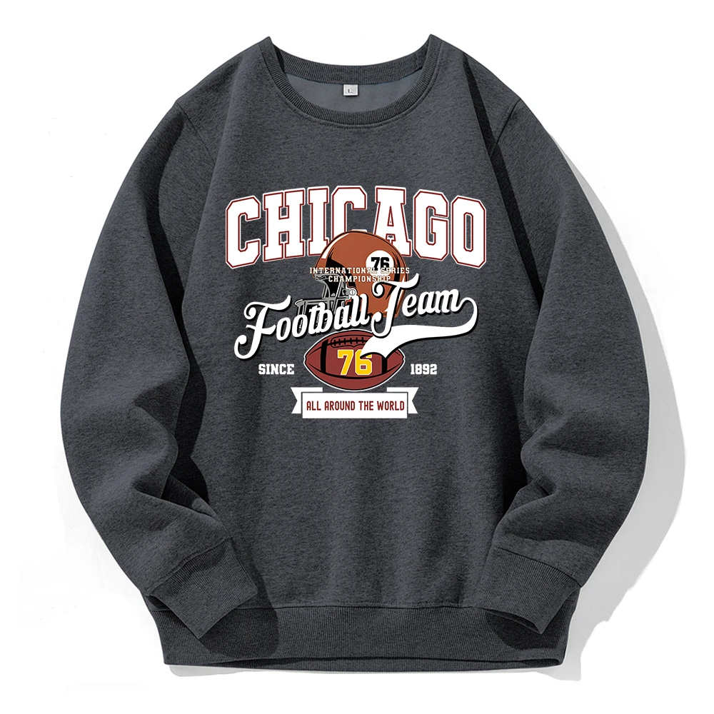 Chicago Football Team 76 All Around The World Men\'S Hooded Fashion Retro Streetwear Warm Fleece New Hoodie Basic All Match Hoody