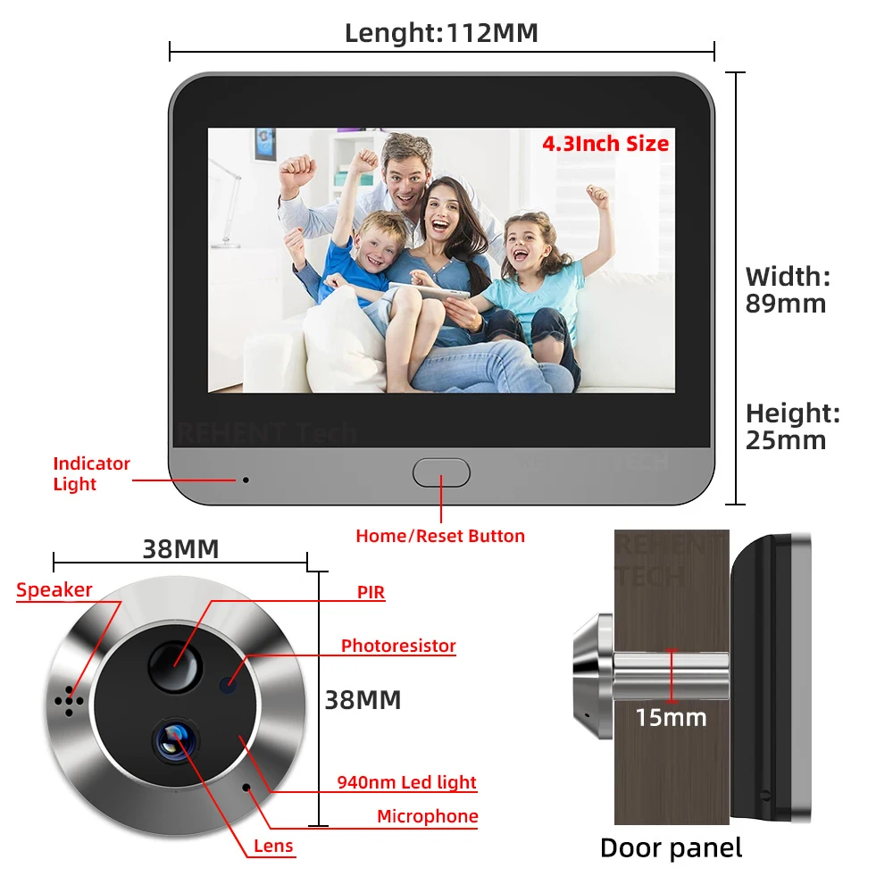Smart Life Tuya 3MP Wide View 2.4G WiFi Door Eye Peephole Digital Viewer Battery 940nm Night Vision PIR FHD Camera Two Way Audio