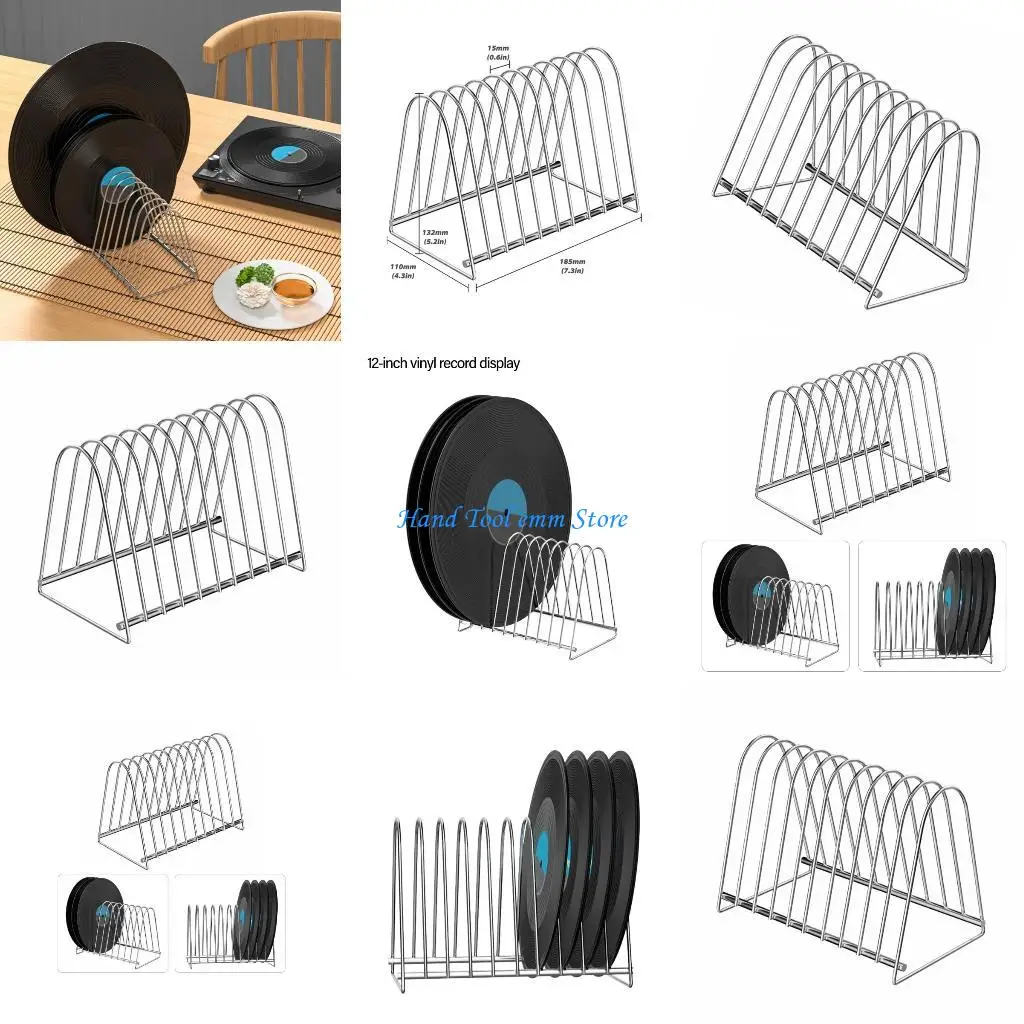 

H37F Metal Vinyls Record Holder Ten Slot for 7 and 12 inches Albums for Music Fan