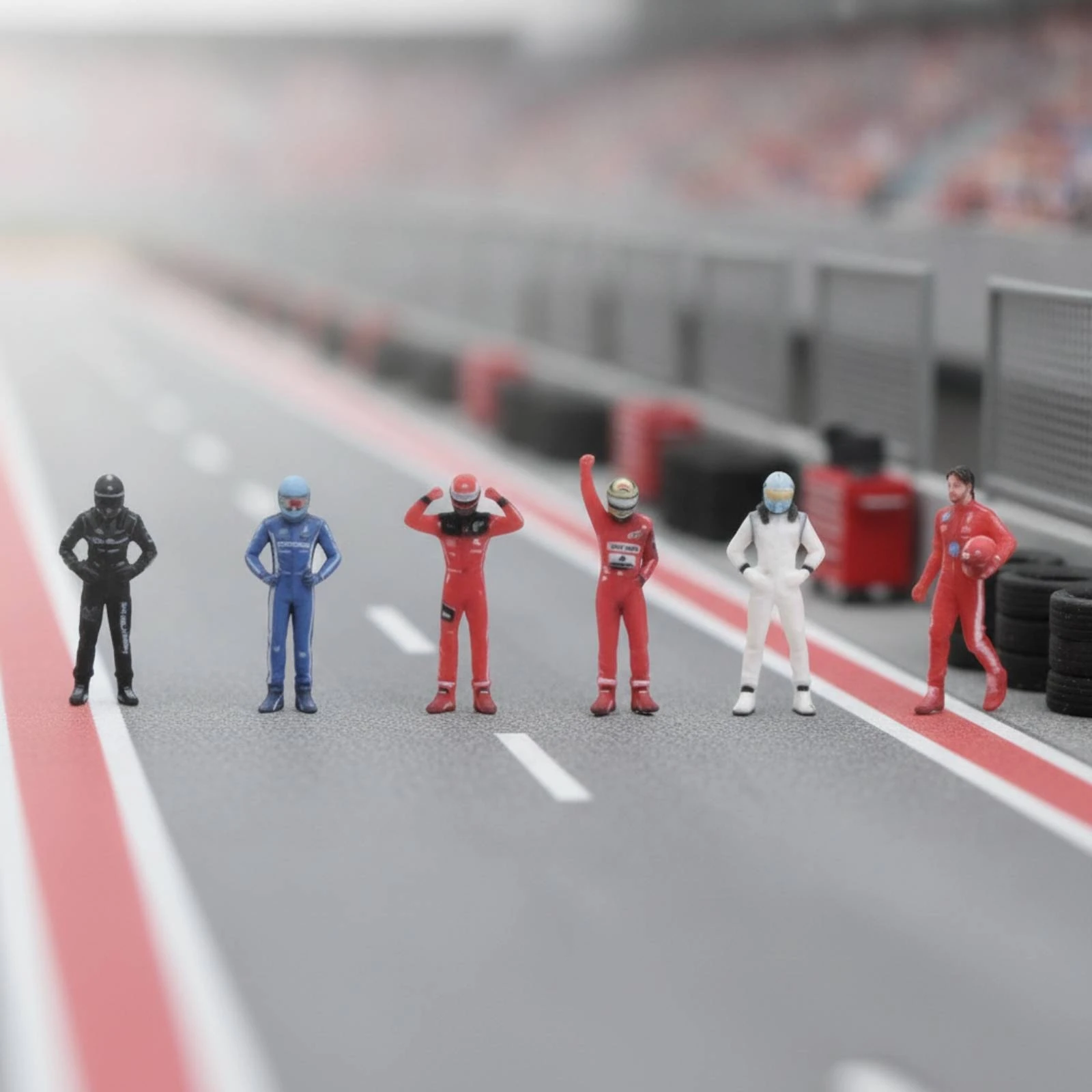 6 Pieces Resin Racing Figure Standing 1/64 Scale Figure Miniature with Helmet Highly Detailed for Collectors, Dioramas